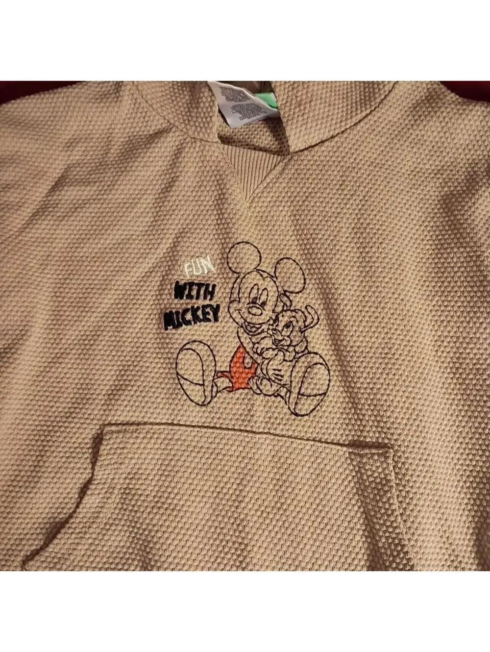 Disney Baby Tan Textured Hooded Pullover with Mickey Mouse Design 24M